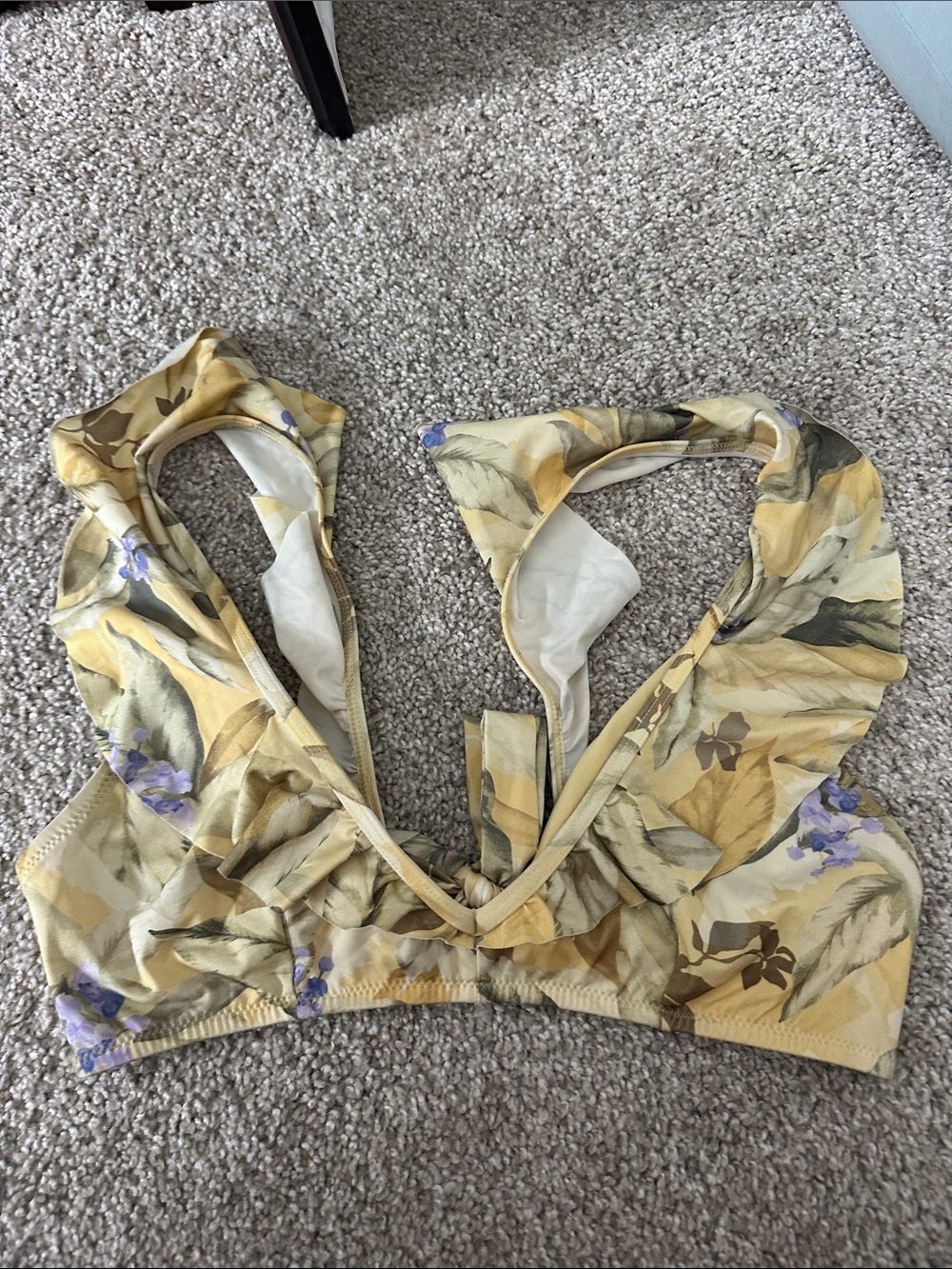 Floral Yellow V-Neck Women's Bikini Top